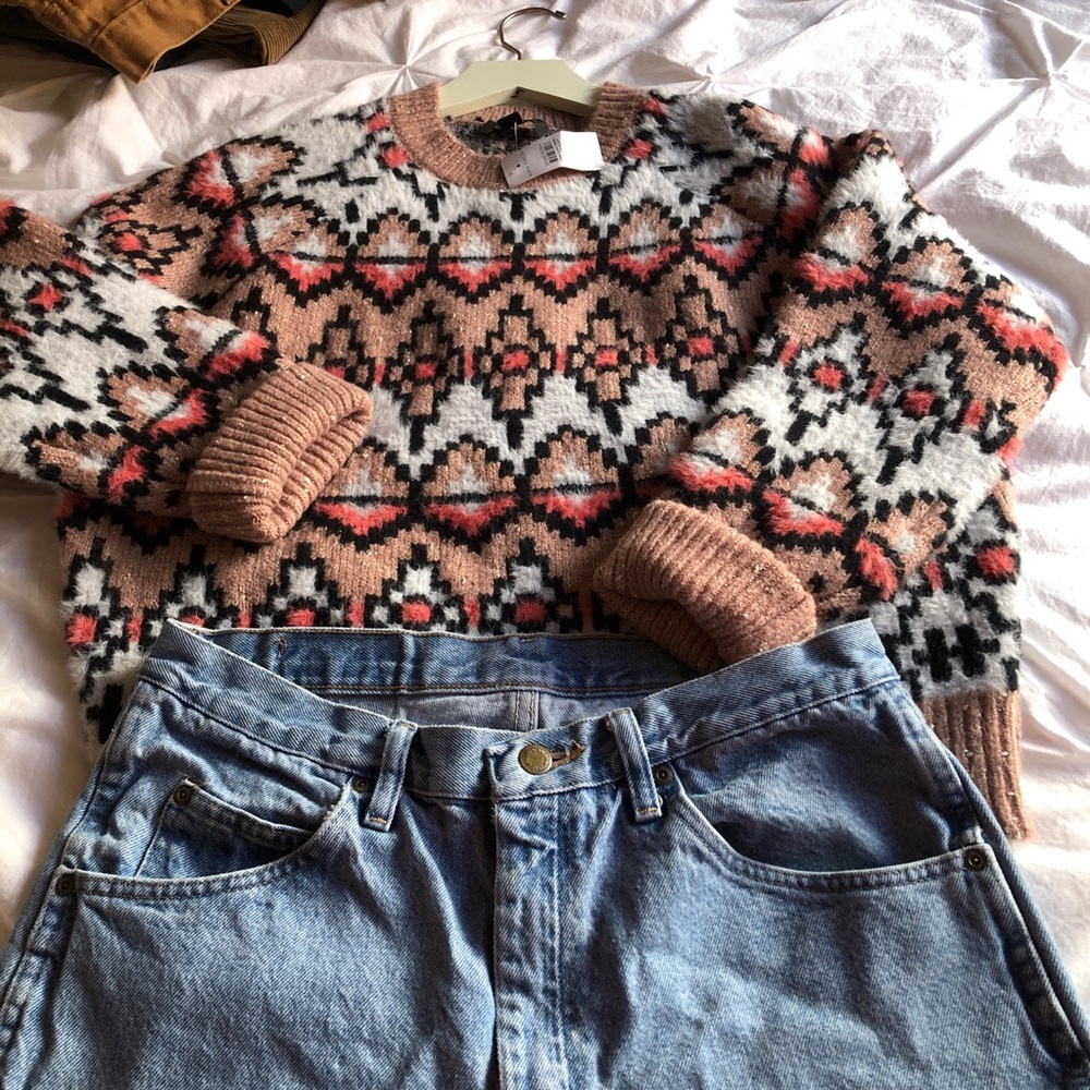 ANNE TAYLOR peach fuzzy sweater